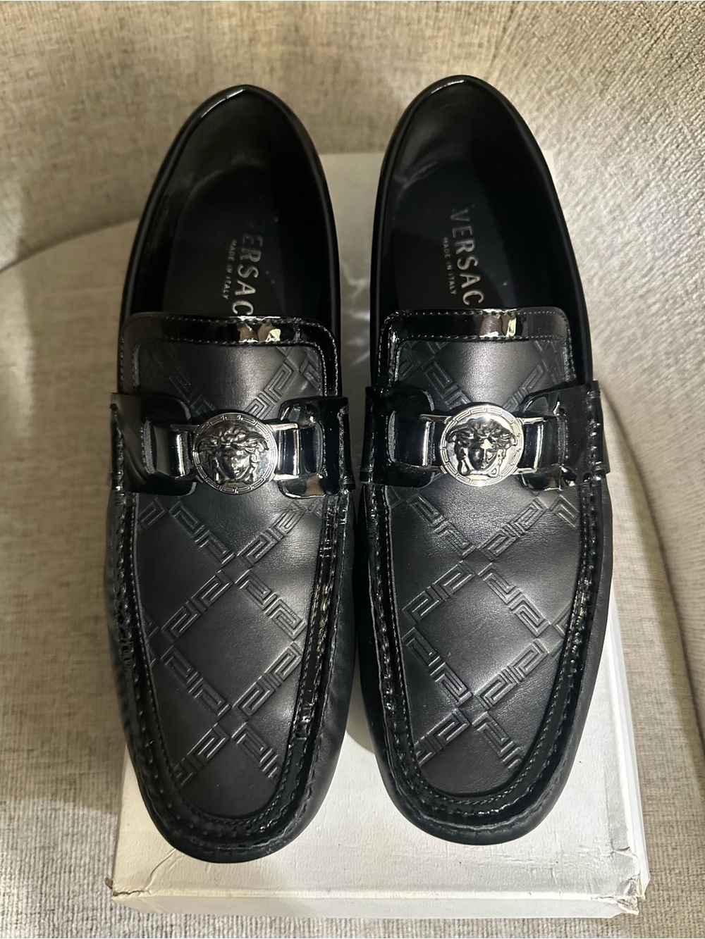 Versace Black Leather Medusa Bit Loafers